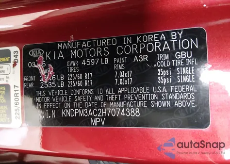 2017 Kia Sportage Lx from USA, damaged, VIN KNDPM3AC2H7074388